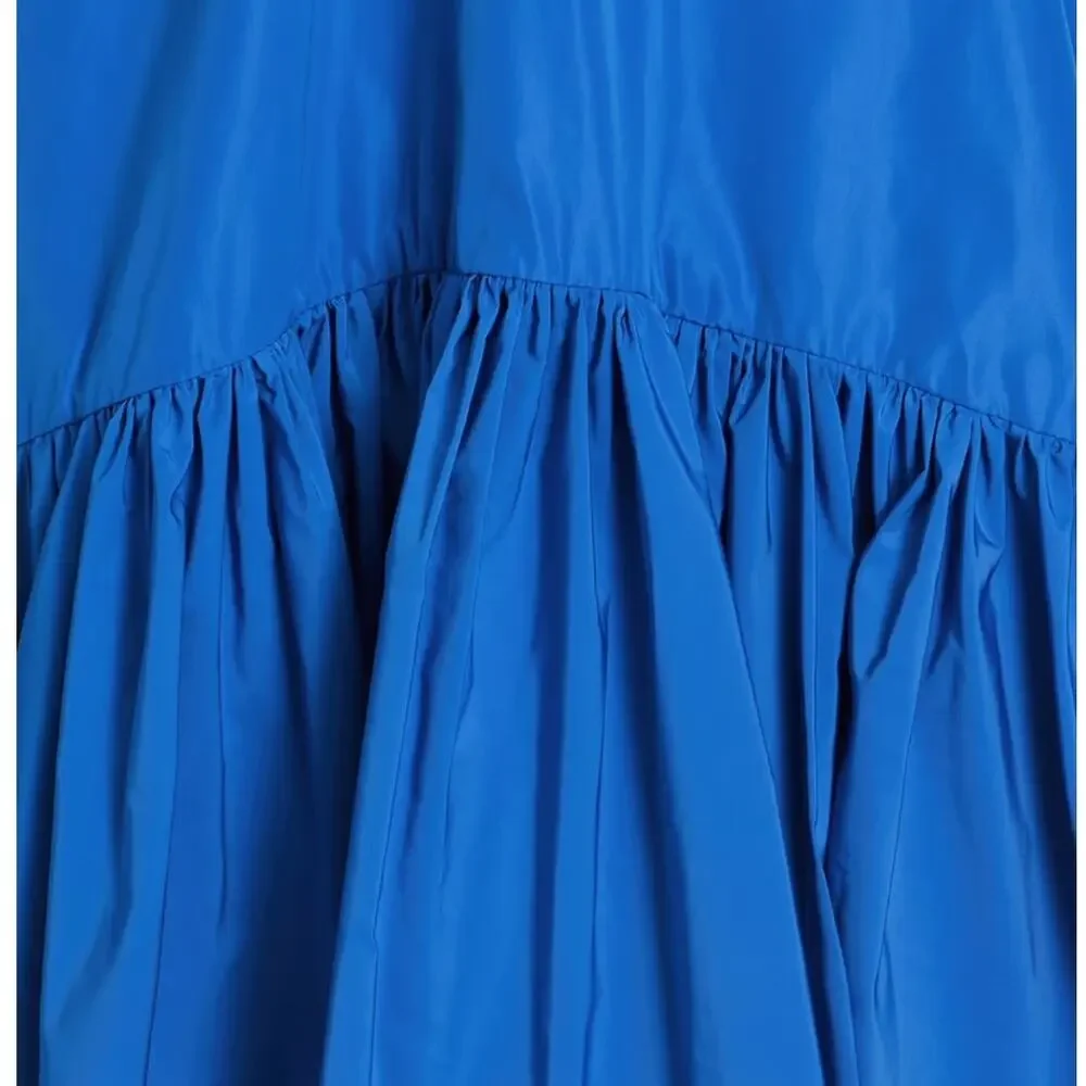 Veronica Beard Radley Blue Asymmetric Tiered Taffeta Crossover Neck Maxi Dress - Picture 2 of 11